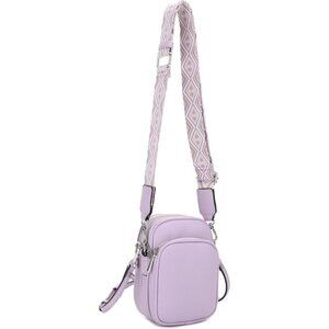 Women Small Vegan Leather Crossbody Bag with Triple Compartments Adjustable Stra